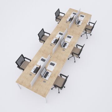 Cube 40 Altılı Çalışma Masası 360x140 - Meşe