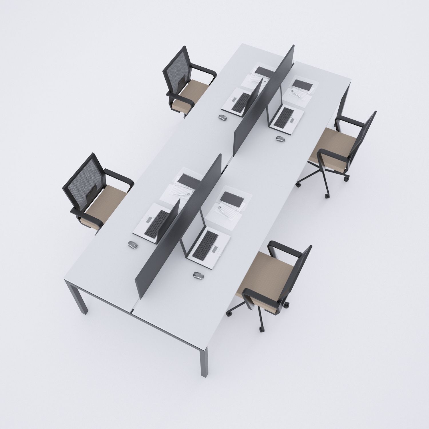 Cube 40 Dörtlü Çalışma Masası 200x140 - Beyaz