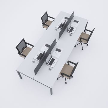 Cube 40 Dörtlü Çalışma Masası 200x140 - Beyaz