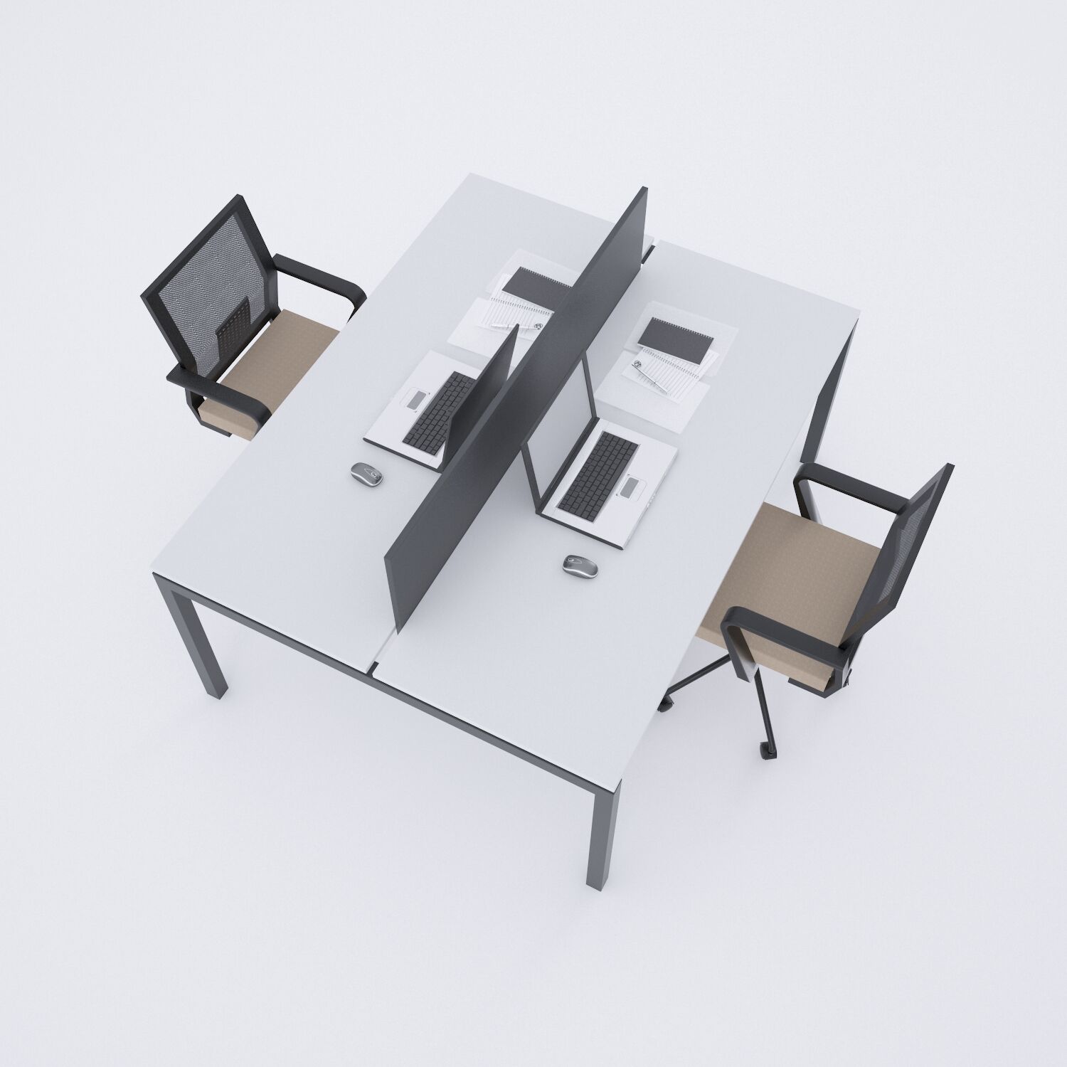 Cube 40 İkili Çalışma Masası 140x140 - Beyaz