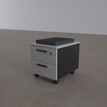 2 Çekmeceli ve Puflu Hareketli Keson Beyaz+Antrasit