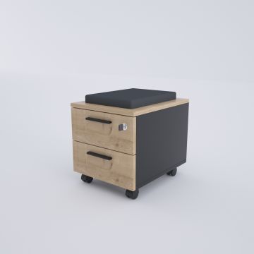 2 Çekmeceli ve Puflu Hareketli Keson Meşe+Antrasit