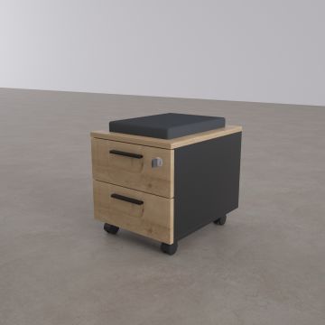 2 Çekmeceli ve Puflu Hareketli Keson Meşe+Antrasit