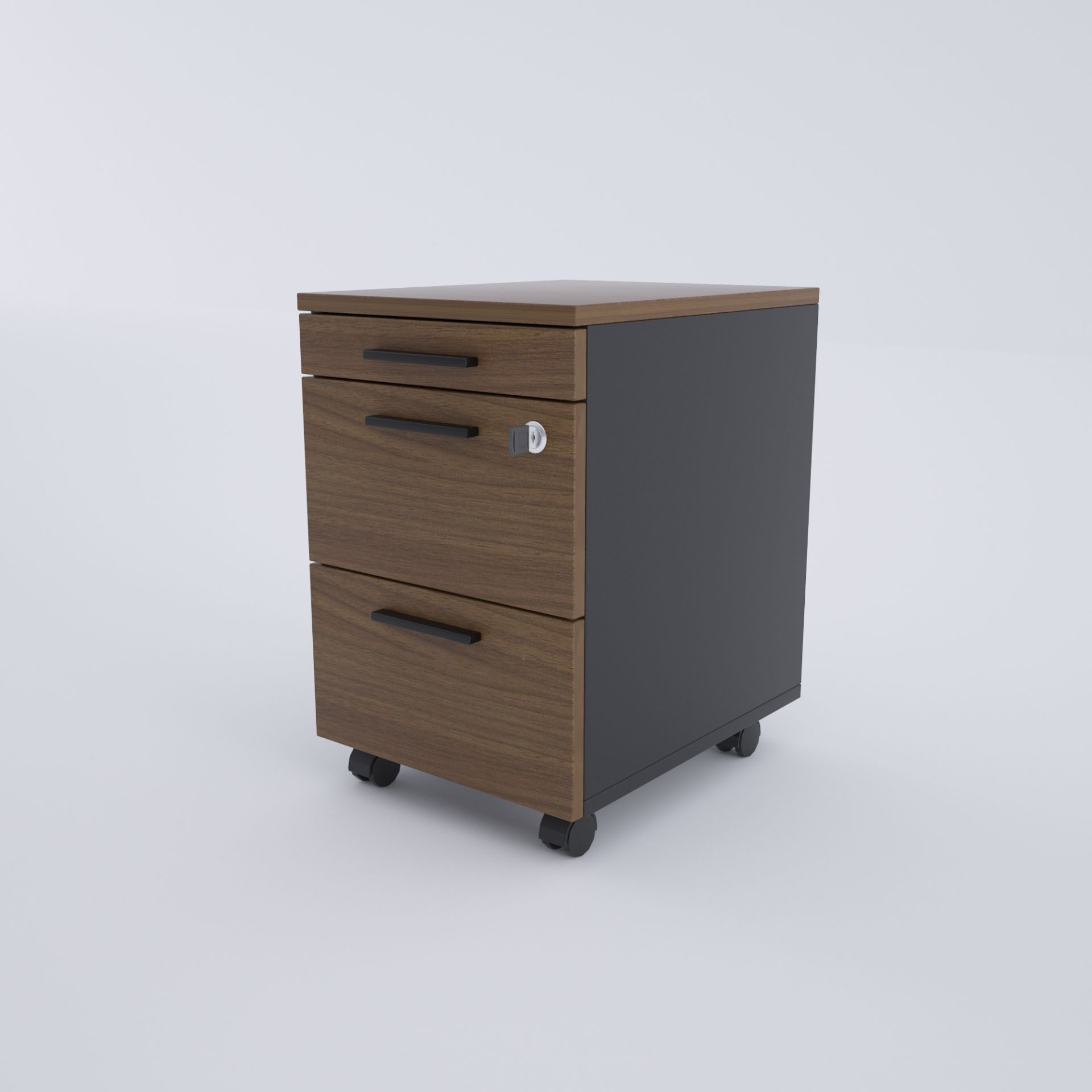 2 Çekmeceli ve 1 Kalemlikli Hareketli Keson Ceviz+Antrasit