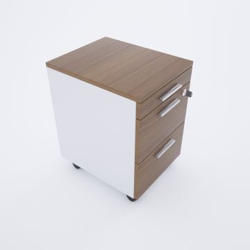 2 Çekmeceli ve 1 Kalemlikli Hareketli Keson Ceviz+Beyaz