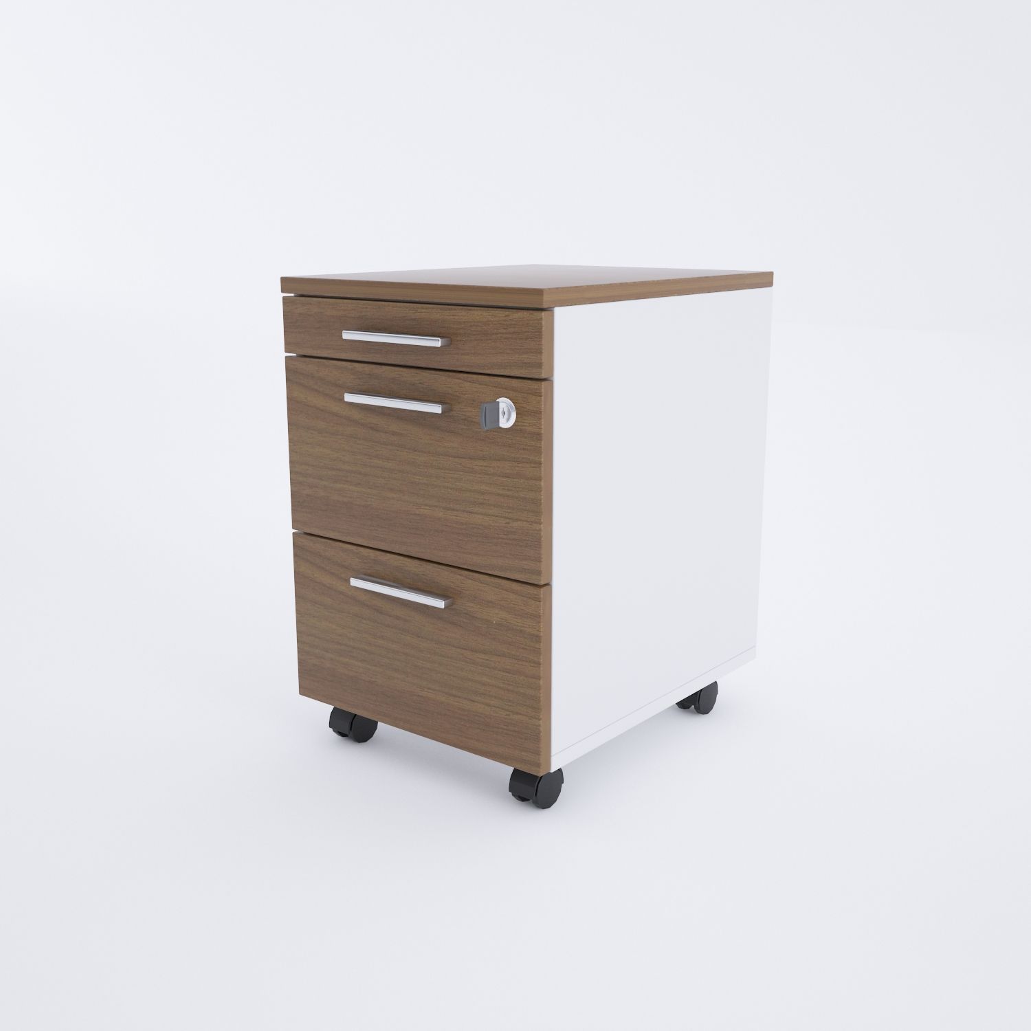 2 Çekmeceli ve 1 Kalemlikli Hareketli Keson Ceviz+Beyaz