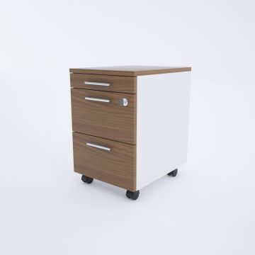 2 Çekmeceli ve 1 Kalemlikli Hareketli Keson Ceviz+Beyaz