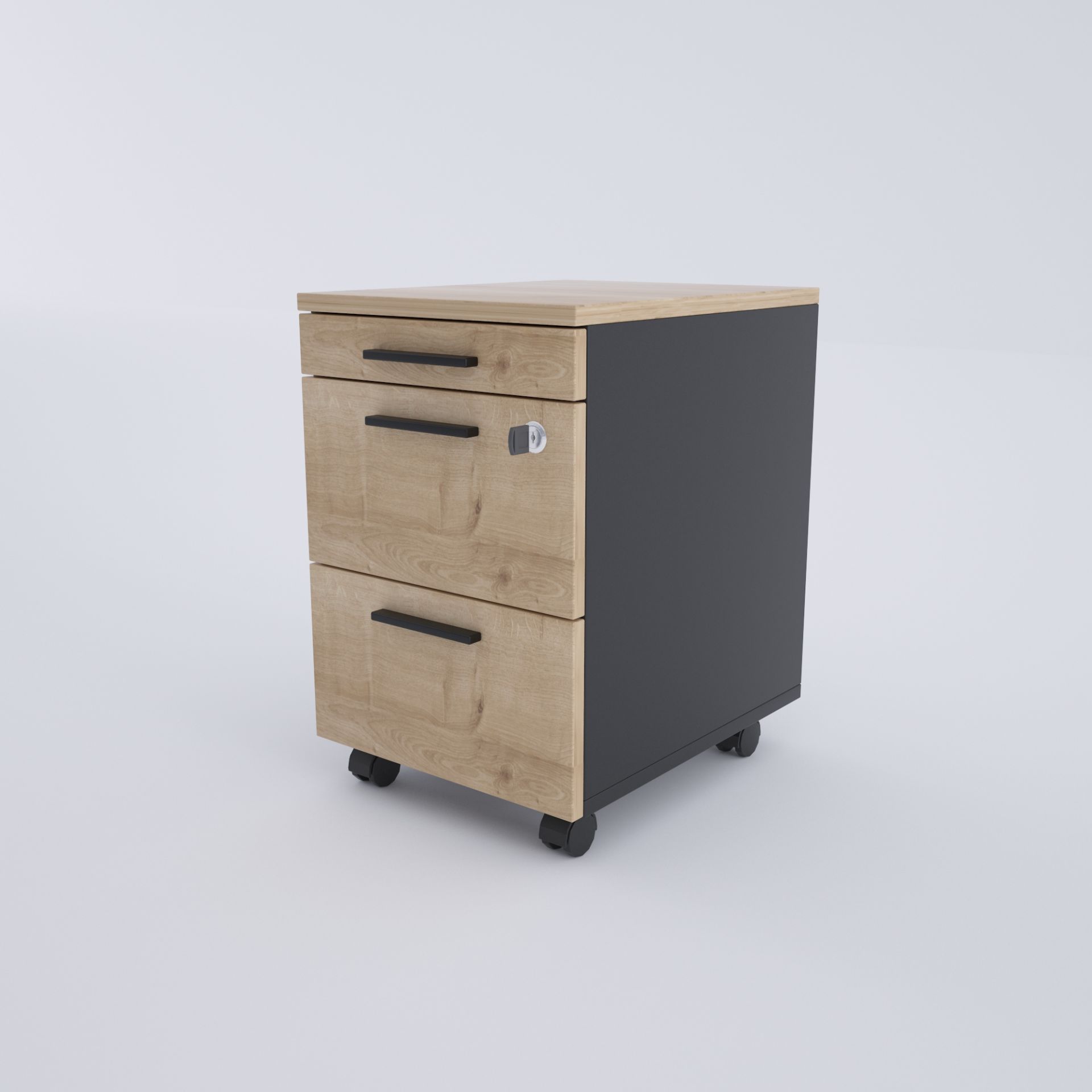 2 Çekmeceli ve 1 Kalemlikli Hareketli Keson Meşe+Antrasit