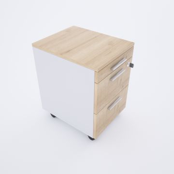 2 Çekmeceli ve 1 Kalemlikli Hareketli Keson Meşe+Beyaz