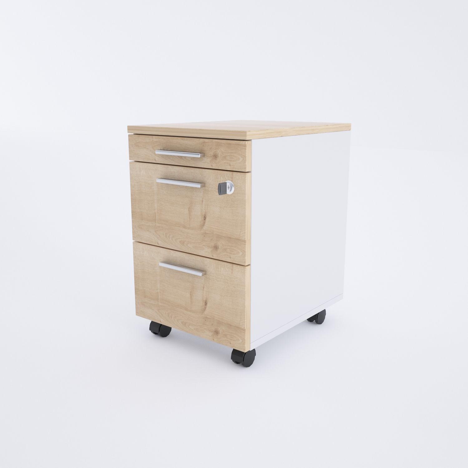 2 Çekmeceli ve 1 Kalemlikli Hareketli Keson Meşe+Beyaz