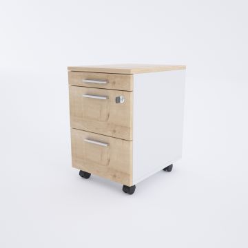 2 Çekmeceli ve 1 Kalemlikli Hareketli Keson Meşe+Beyaz