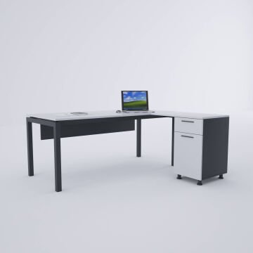 Cube-40 Keson Etajerli Çalışma Masası 200x80 - Beyaz