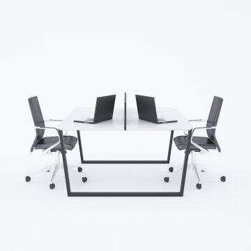 Aleos İkili Çalışma Masası 140x140 - Beyaz