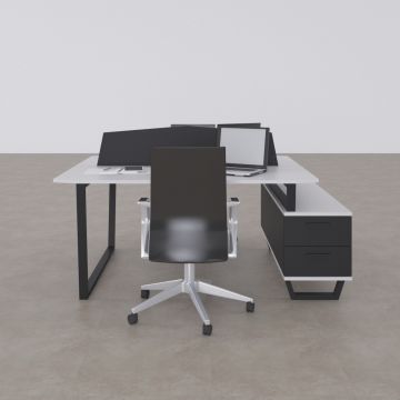 Aleos İkili Etajerli Çalışma Masası 185x140 - Beyaz