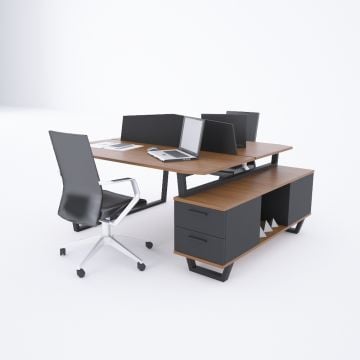 Aleos İkili Etajerli Çalışma Masası 185x140 - Ceviz
