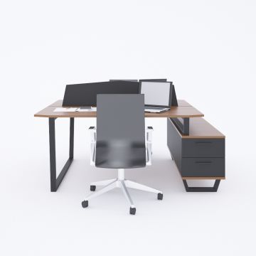 Aleos İkili Etajerli Çalışma Masası 185x140 - Ceviz