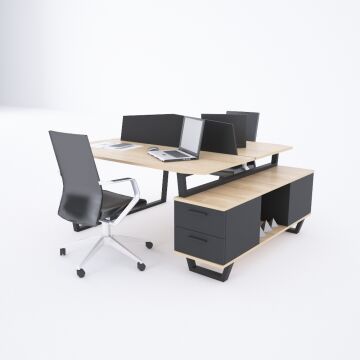 Aleos İkili Etajerli Çalışma Masası 185x140 - Meşe