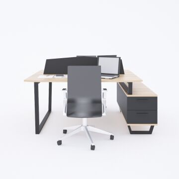 Aleos İkili Etajerli Çalışma Masası 185x140 - Meşe