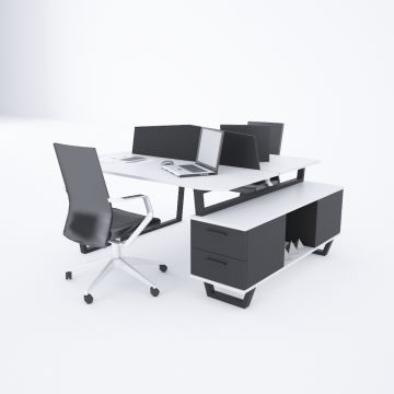 Aleos İkili Etajerli Çalışma Masası 205x140 - Beyaz