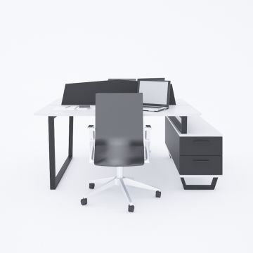 Aleos İkili Etajerli Çalışma Masası 205x140 - Beyaz