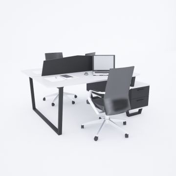 Aleos İkili Etajerli Çalışma Masası 205x140 - Beyaz