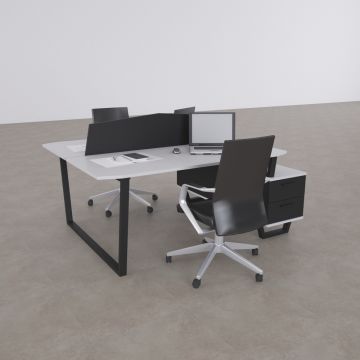 Aleos İkili Etajerli Çalışma Masası 205x140 - Beyaz