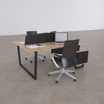 Aleos İkili Etajerli Çalışma Masası 205x140 - Meşe