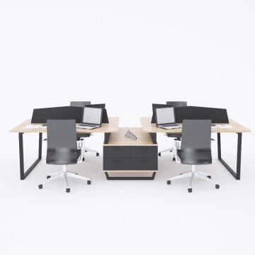 Aleos Dörtlü Etajerli Çalışma Masası 330x140 - Meşe