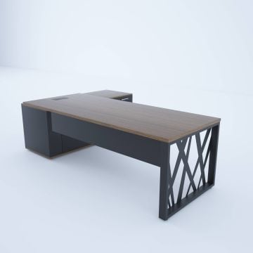 Karm Uzun Alt Etajerli Yönetici Masası 185x170 - Ceviz