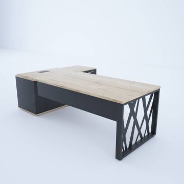 Karm Uzun Alt Etajerli Yönetici Masası 185x170 - Meşe