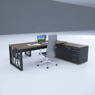 Karm Uzun Alt Etajerli Yönetici Masası 205x170 - Ceviz