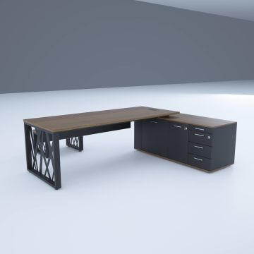 Karm Uzun Alt Etajerli Yönetici Masası 205x170 - Ceviz