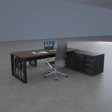 Karm Uzun Alt Etajerli Yönetici Masası 205x170 - Ceviz