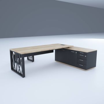 Karm Uzun Alt Etajerli Yönetici Masası 205x170 - Meşe