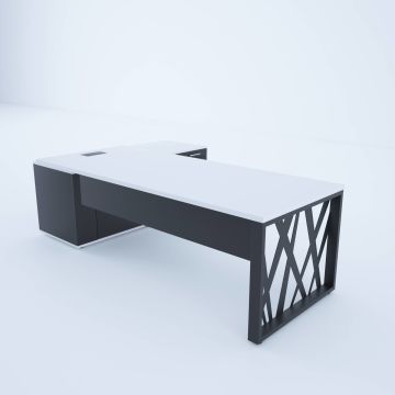 Karm Uzun Alt Etajerli Yönetici Masası 225x170 - Beyaz