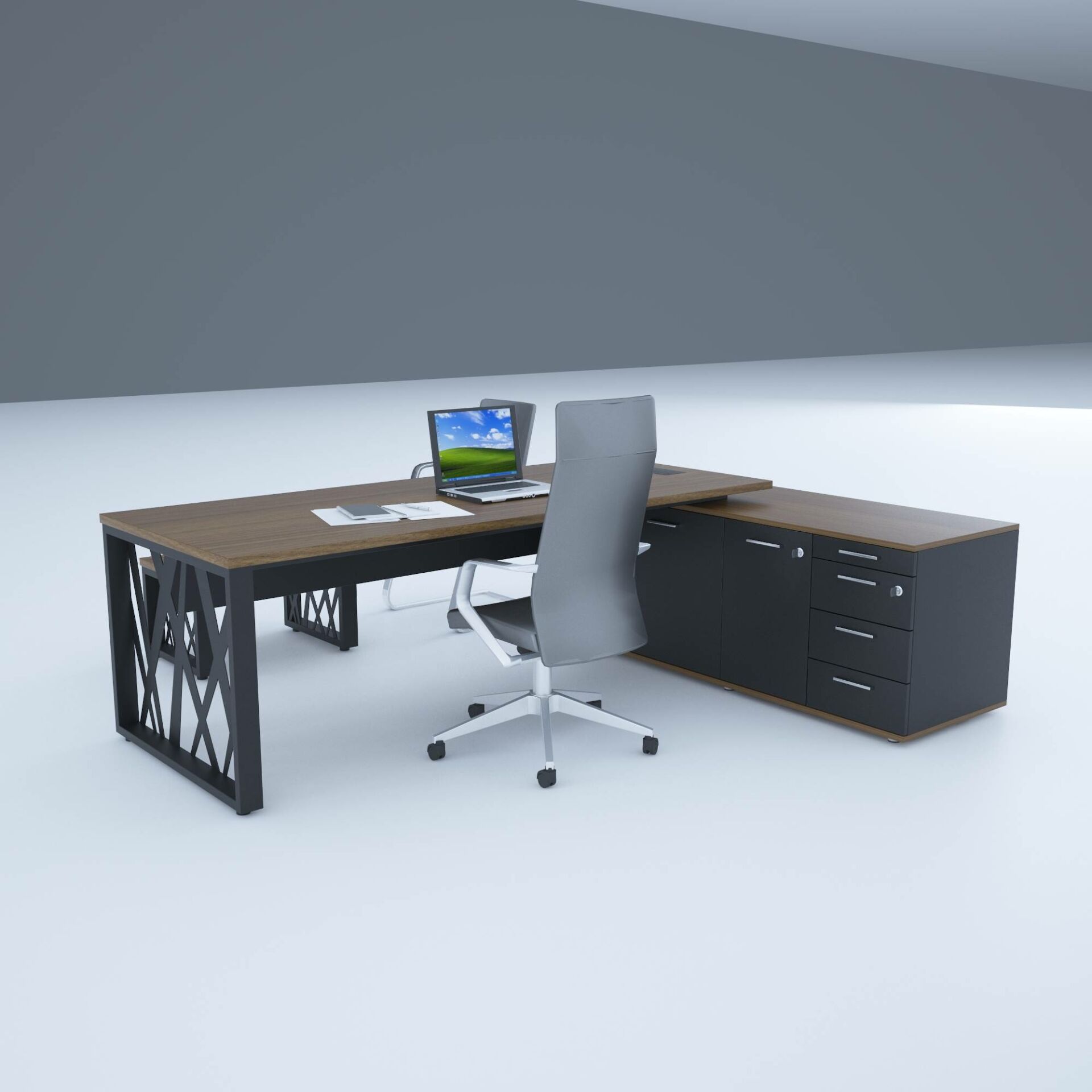 Karm Uzun Alt Etajerli Yönetici Masası 225x170 - Ceviz