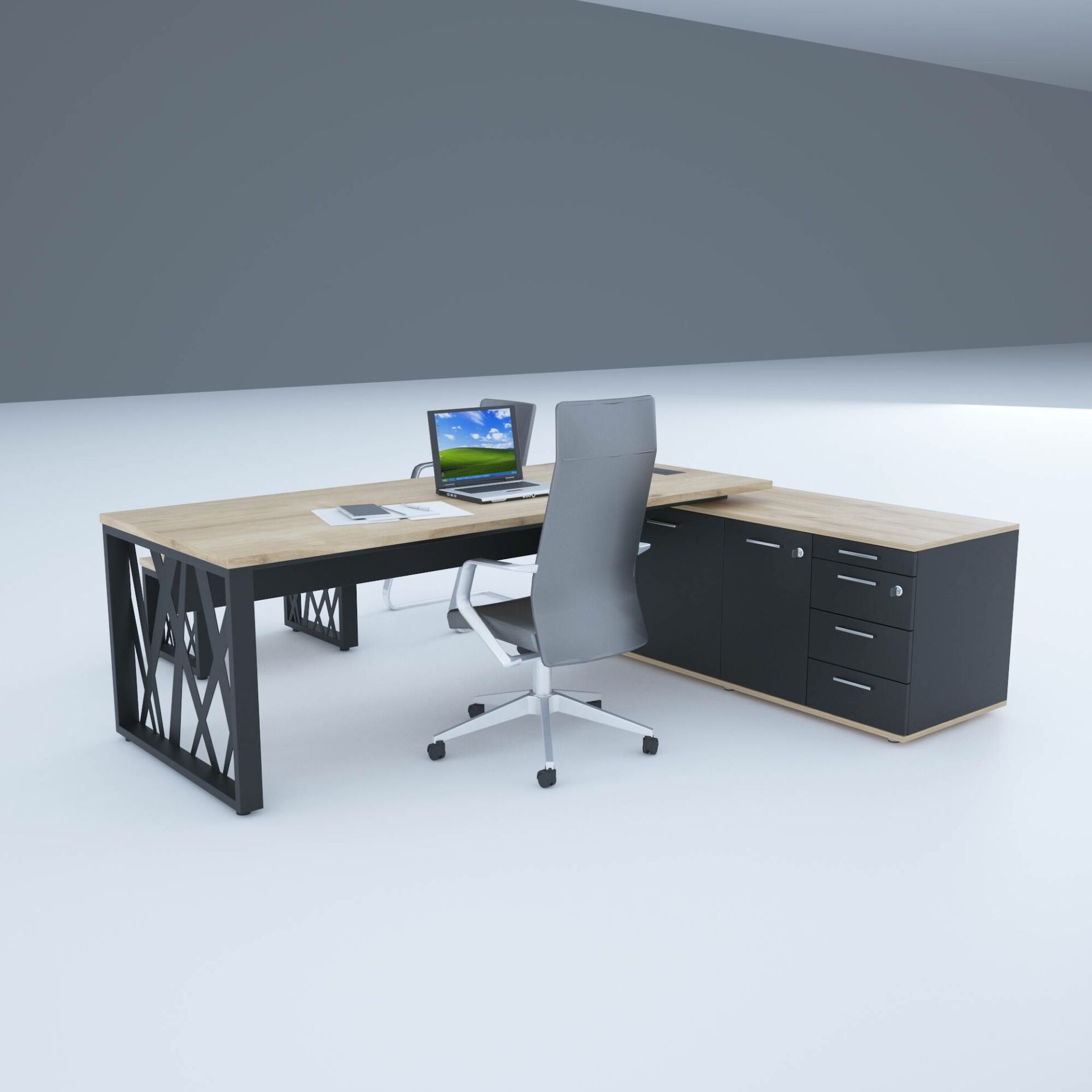 Karm Uzun Alt Etajerli Yönetici Masası 225x170 - Meşe