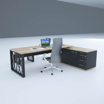 Karm Uzun Alt Etajerli Yönetici Masası 225x170 - Meşe