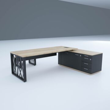 Karm Uzun Alt Etajerli Yönetici Masası 225x170 - Meşe