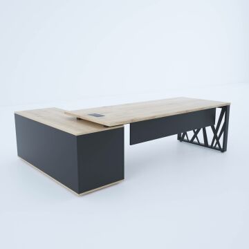 Karm Uzun Alt Etajerli Yönetici Masası 225x170 - Meşe