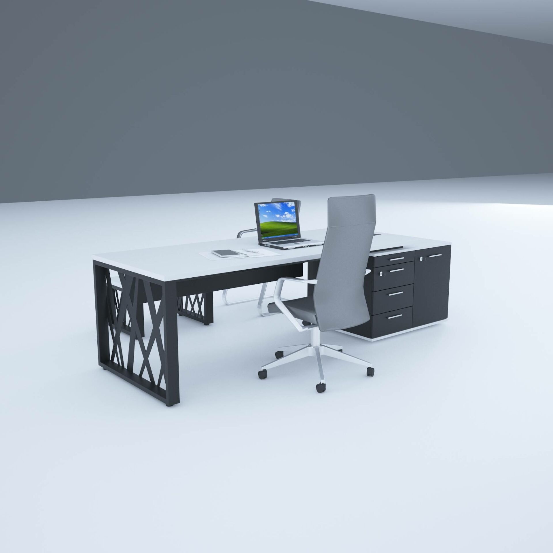 Karm Kısa Alt Etajerli Yönetici Masası 160x90 - Beyaz