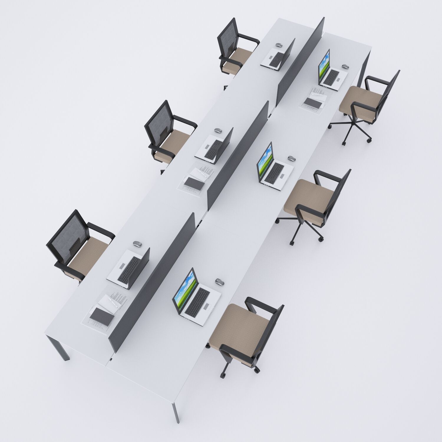 Five Altılı Çalışma Masası 420x140 - Beyaz