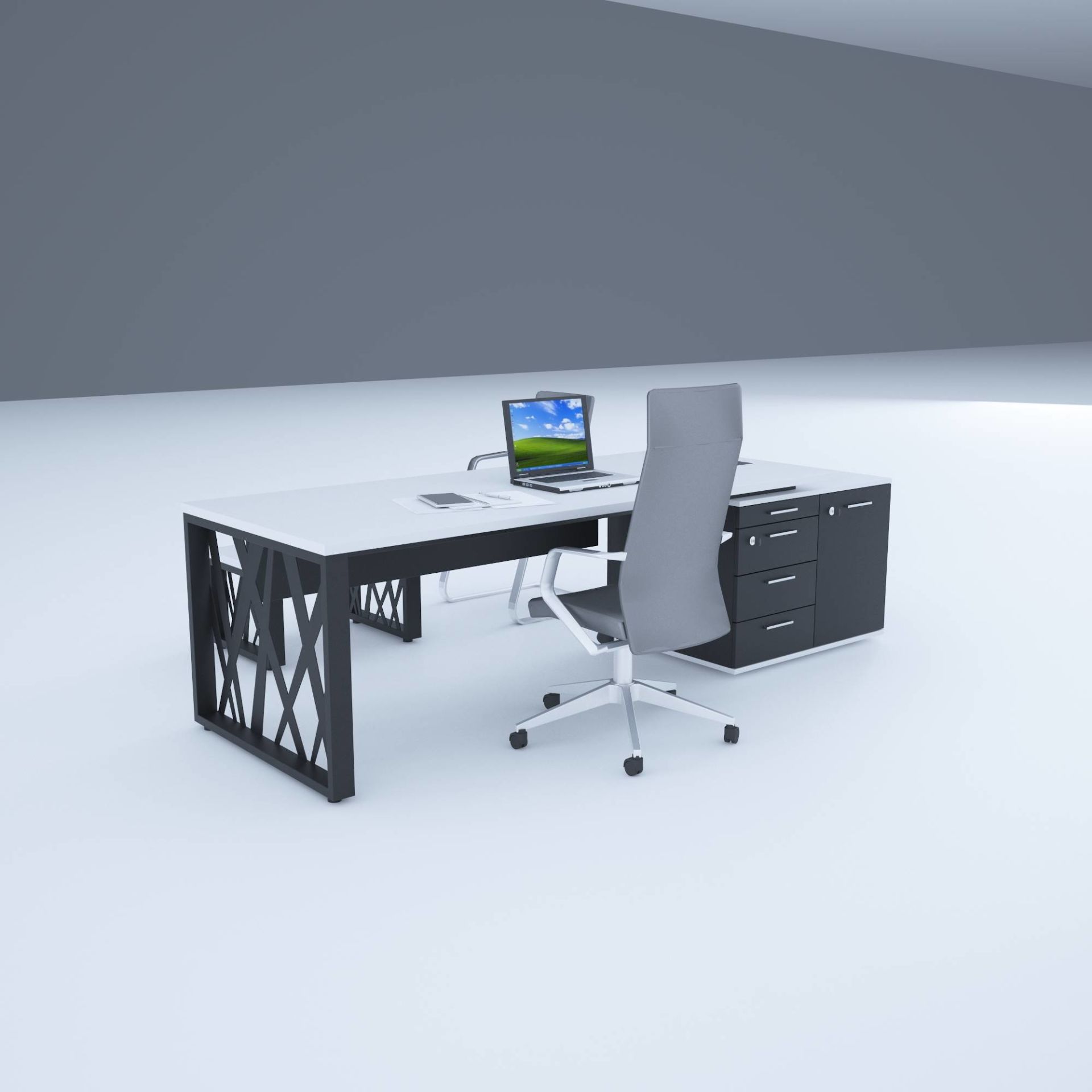 Karm Kısa Alt Etajerli Yönetici Masası 180x90 - Beyaz