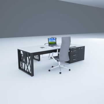 Karm Kısa Alt Etajerli Yönetici Masası 200x90 - Beyaz