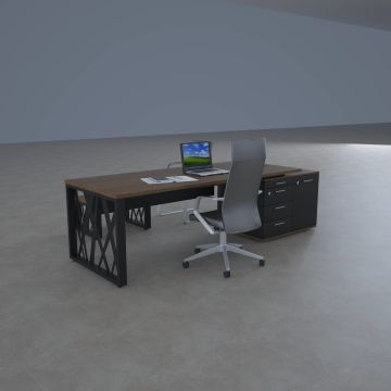 Karm Kısa Alt Etajerli Yönetici Masası 200x90 - Ceviz