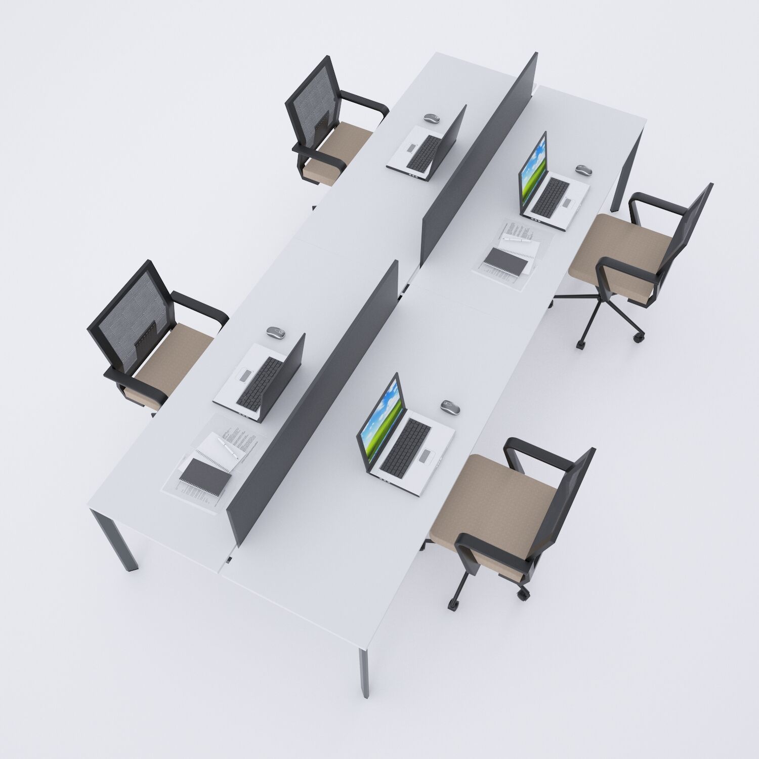 Five Dörtlü Çalışma Masası 320x140 - Beyaz