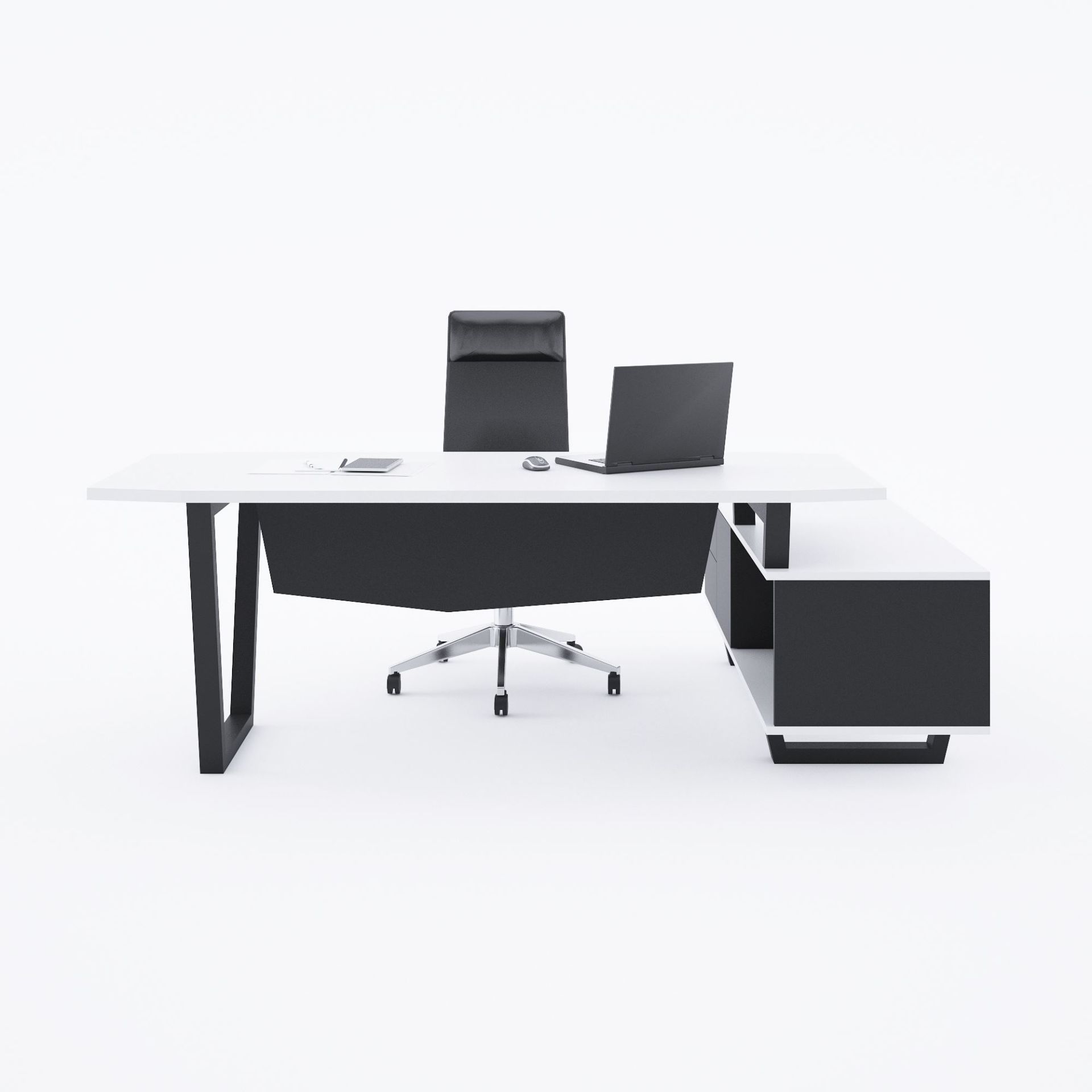 Aleos Alt Etajerli Yönetici Masası 185x160 - Beyaz+Antrasit