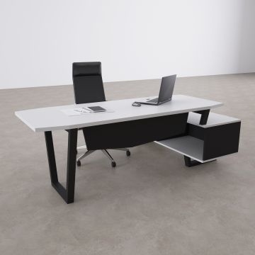 Aleos Alt Etajerli Yönetici Masası 185x160 - Beyaz+Antrasit