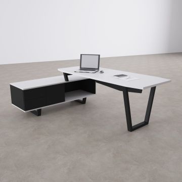 Aleos Alt Etajerli Yönetici Masası 185x160 - Beyaz+Antrasit