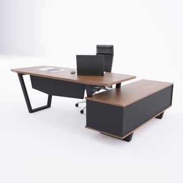 Aleos Alt Etajerli Yönetici Masası 185x160 - Ceviz+Antrasit